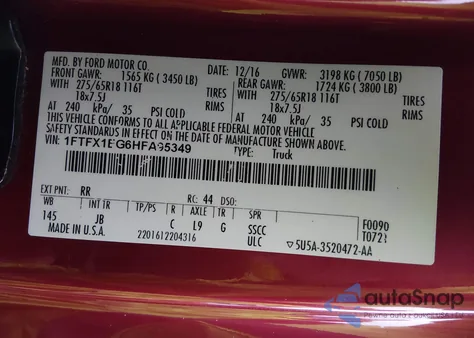 2017 Ford F-150 Xlt z USA, uszkodzony, nr VIN 1FTFX1EG6HFA95349